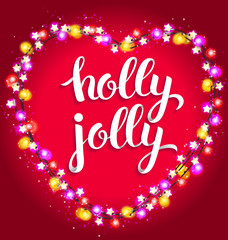Fototapeta na wymiar Holly jolly bright composition with garland