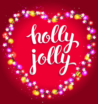 Holly jolly bright composition with garland