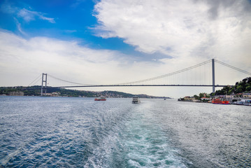 Bosphorus Bridge connects two banks in Istanbul