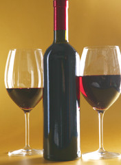 bottle of wine and glass on the table