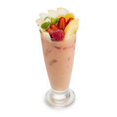 Smoothie with strawberries, apple and bananas isolated on white back ground