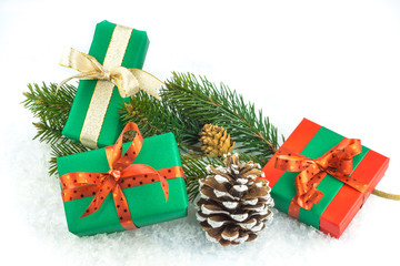 Fir branch with Christmas gifts