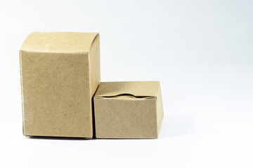 Cardboard box front side with isolated on white