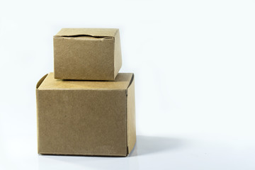 Cardboard box front side with isolated on white