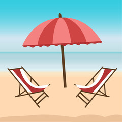 Sea side and beach icon. Summer holiday illustration in flat design.