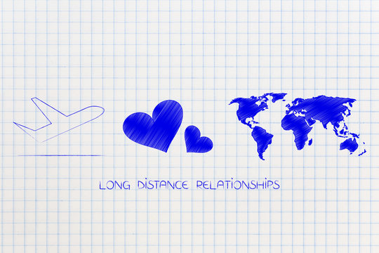 Long Distance Relationship Airplane With Lovehearts And World Map