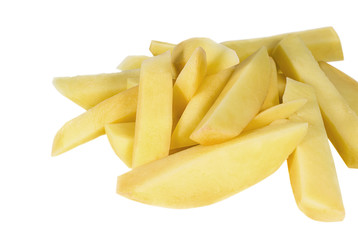 Slices of  raw potatoes on the white background.