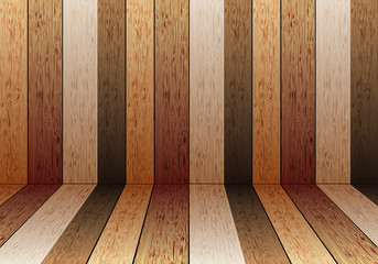 Realistic wood color wall and floor room vector illustration.