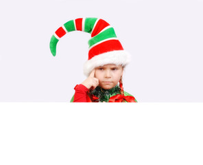 Girl Santa's elf with the white banner.