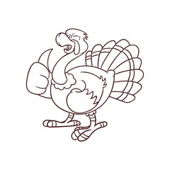 Turkey Cartoon Style for Thanksgiving or Drawing Book for Children