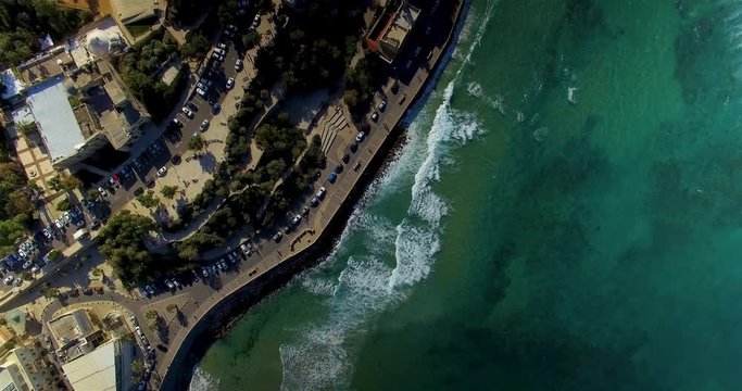 Ascending birds eye view of the streets near Jaffa Beach