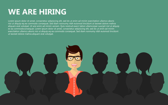 Find the right person for the job concept. Green background. Flat vector design