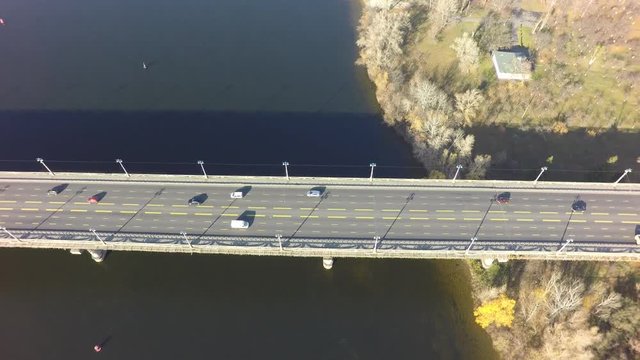 aerial view of Paton bridge in Kiev, Ukraine, raw, 4K