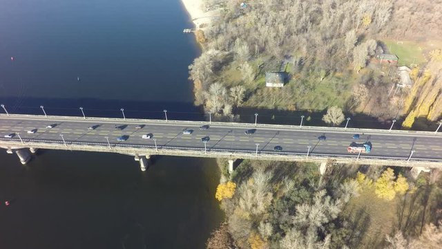aerial view of Paton bridge in Kiev, Ukraine, raw, 4K