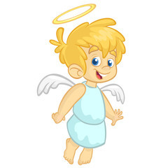 Vector cartoon illustration of Christmas angel with nimbus and wings