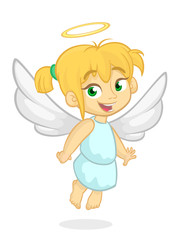Cartoon Cute happy Christmas angel character. Vector illustration isolated.