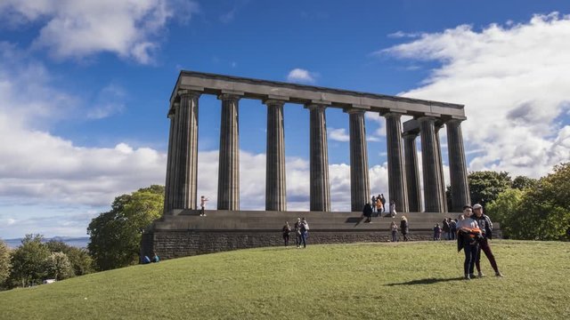 4K Timelapse Video of  National Monument on Calton Hill, Edinburgh, Scotland. 