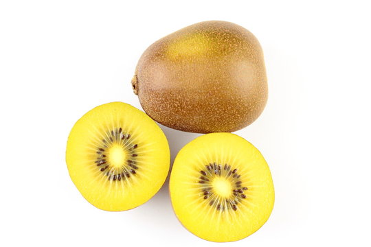 fresh yellow kiwi fruits isolated on a white background