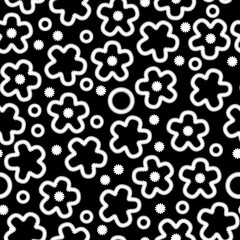 Black and white floral lace crochet seamless pattern, vector