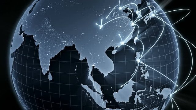 Growing network connections around the world. Global network, internet concept. Seamless loop. 4K