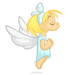 Cartoon Cute happy Christmas angel character. Vector illustration isolated.