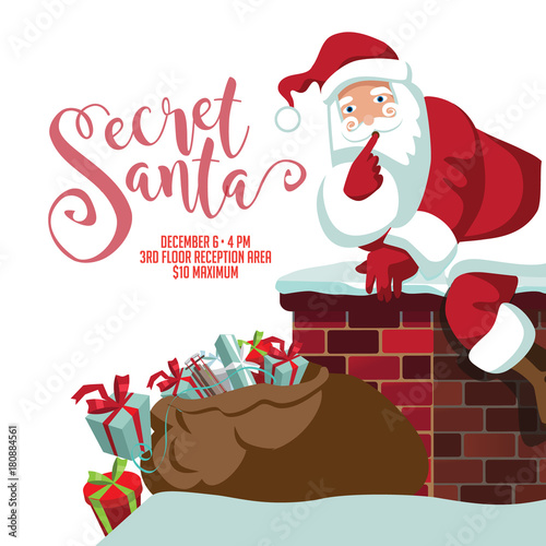 secret santa party invitation template cartoon santa claus climbing