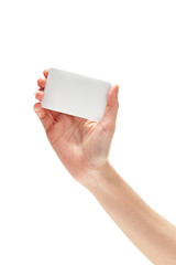 Female hand holding card