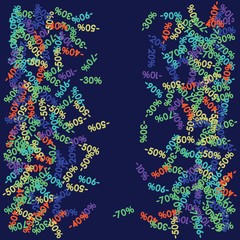 Sale Banner Confetti. Vector Falling Down -10, -20, -30, -40, -50, -70, 90 Banner or Sticker. Holidays Shopping Promotion Ads. Rebate Badge, Price Discount Hipster Sale Banner, Frame or Border