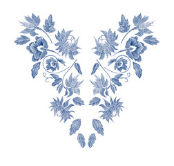 Floral pattern , neck line designs. Vector illustration hand drawn. Fantasy flowers embroidery pattern...