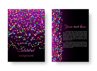 Template background with bright colored confetti for greeting card