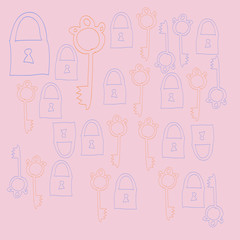 Keys and locks pattern . Hand drawn.