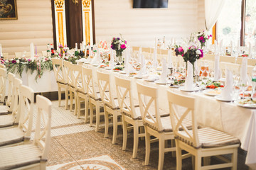 Interior of a restaurant prepared for wedding ceremony