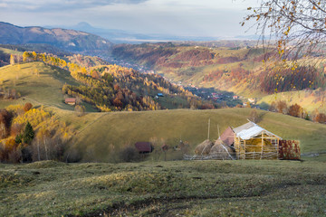 Fototapeta na wymiar Autumn in Moeciu village, Transylvania, Romania