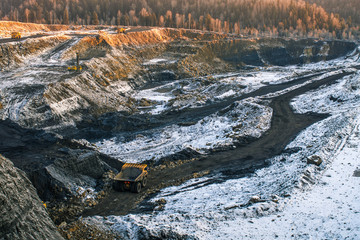 type of coal quarry with working machinery
