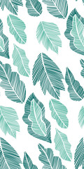 Seamless background pattern with  leaves hand drawn. Tropical plants silhouettes , vector illustration..