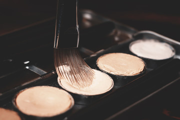 Brush and cream concealer. Professional cosmetic. Cream concealer.