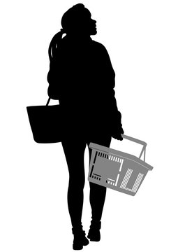 Silhouette Of A Woman Walking With Shopping Basket