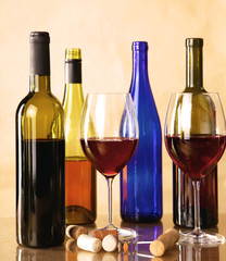 bottle of wine and glass on the table