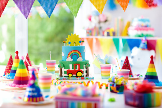 Boy birthday. Cake for little child. Kids party.