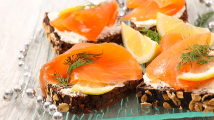 assorted christmas canape with salmon