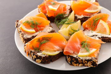 assorted christmas canape with salmon