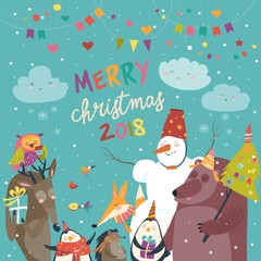 Happy animals celebrating Christmas
