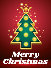 Merry Christmas with tree marquee light bulb vintage carnival or circus style ,Vector illustration Background