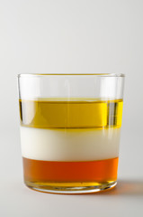 Physics. Immiscible liquids in separed layers.