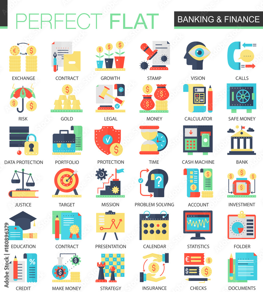 Poster banking and finance vector complex flat icon concept symbols for web infographic design.