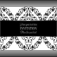 Romantic background with antique, luxury gray, black and metal silver vintage frame, victorian banner, intricate exquisite rococo wallpaper ornaments, invitation card, baroque style booklet, gothic