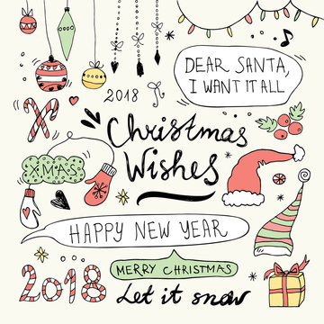 Hand Drawn Christmas doodle collection. Vector Illustration