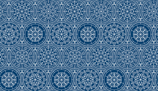 Dark blue repeatable motif for holiday wrapping paper, fabric, backdrop. Abstract winter vector background. Xmas and New Year elegant luxury style seamless pattern.