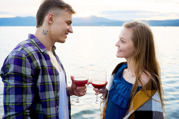 Romantic picnic by the lake