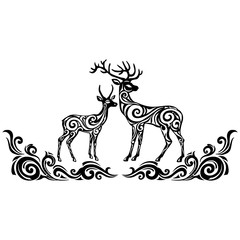 Silhouette of stylized deers